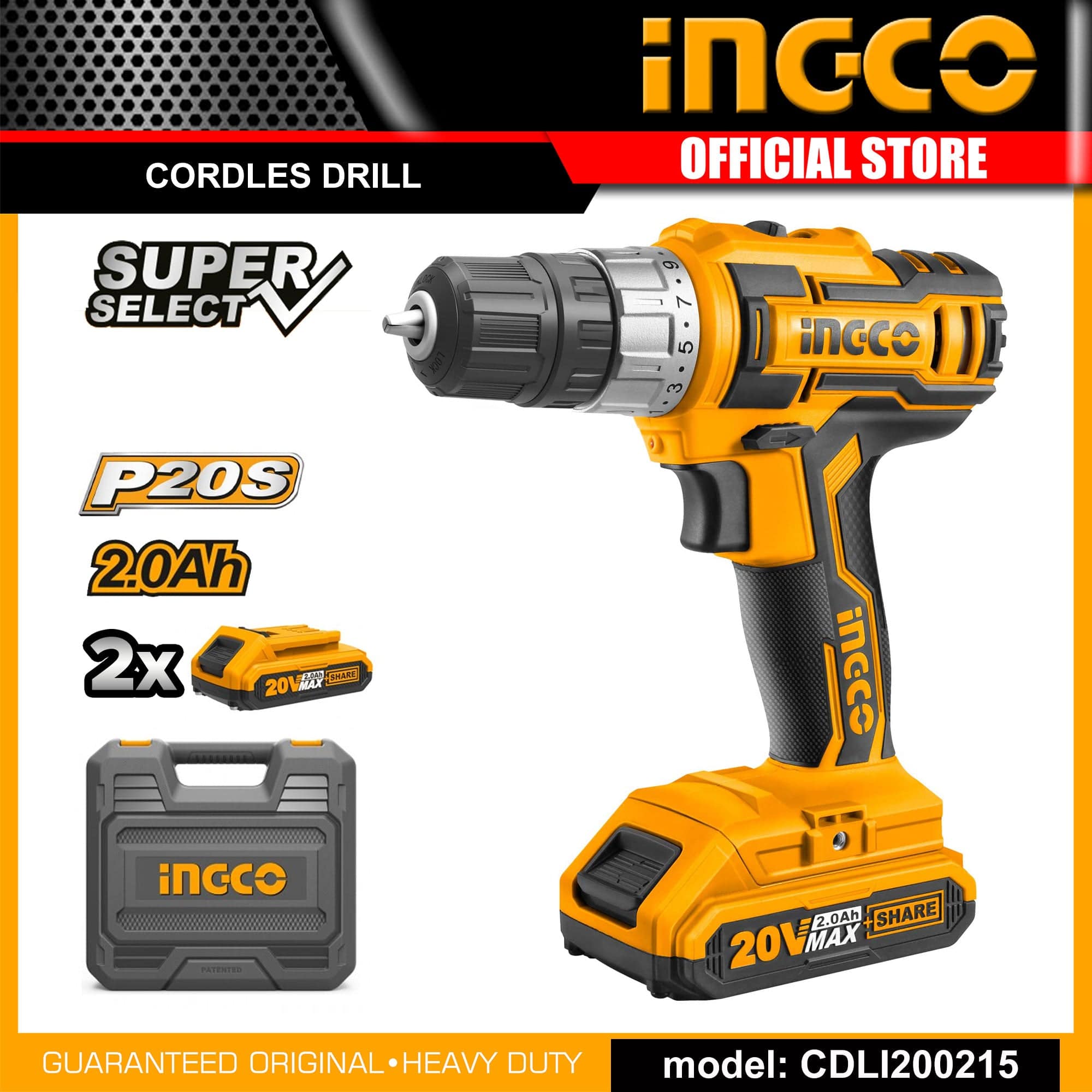 Ingco Lithium-Ion Cordless Drill with Two 20V Batteries - CDLI200215 | Shop Online in Accra, Ghana - Supply Master Drill Buy Tools hardware Building materials