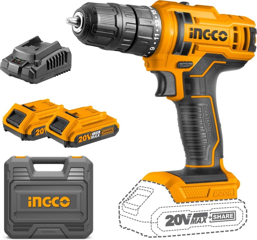 Ingco Lithium-Ion Cordless Drill with Two 20V Batteries - CIDLI20031 | Buy Online in Accra, Ghana - Supply Master Drill Buy Tools hardware Building materials