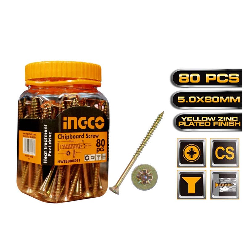 Ingco 80 pieces Chipboard Screw ST5.0x80mm HWBS5008011 | Supply Master Accra, Ghana Fasteners Buy Tools hardware Building materials