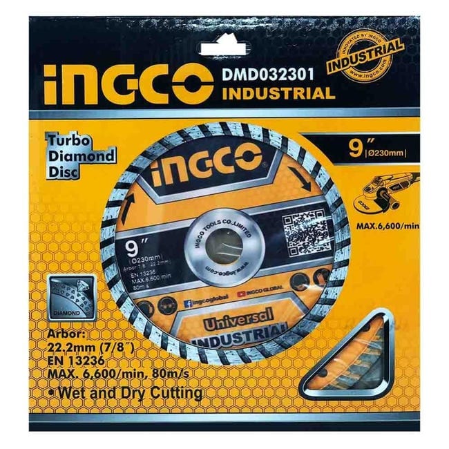 Ingco 230 (9") x 22.2mm Turbo Diamond Disc - DMD032301 | Supply Master | Accra, Ghana Grinding & Cutting Wheels Buy Tools hardware Building materials