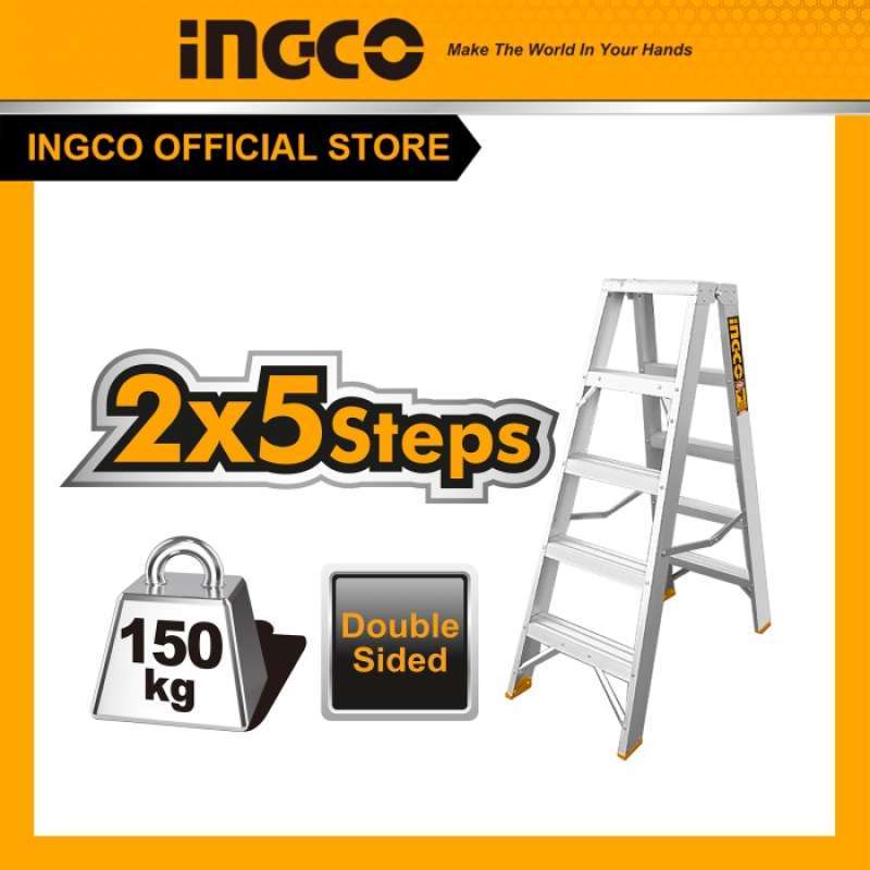 Ingco Aluminum Double Side Ladder 2x5 Steps - HLAD01051 - Buy Online in Accra, Ghana at Supply Master Ladder Buy Tools hardware Building materials