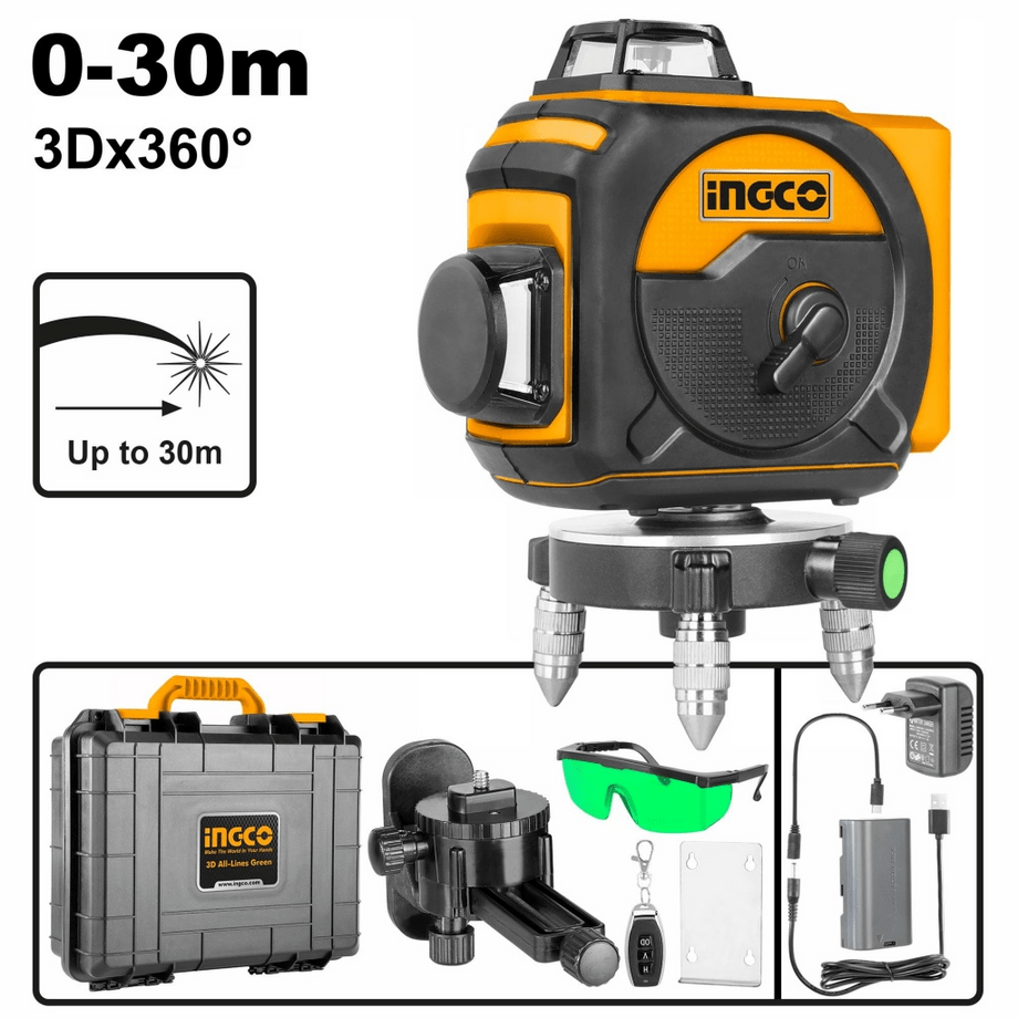 Ingco 3D Self Leveling Green Line Laser - HLL255267 | Supply Master | Accra, Ghana Laser Measure Buy Tools hardware Building materials