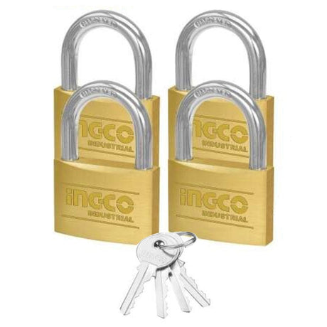 Ingco 4-Pieces Brass Padlock Set 40mm - DBPLK4402 | Supply Master Accra, Ghana Padlocks & Accessories Buy Tools hardware Building materials