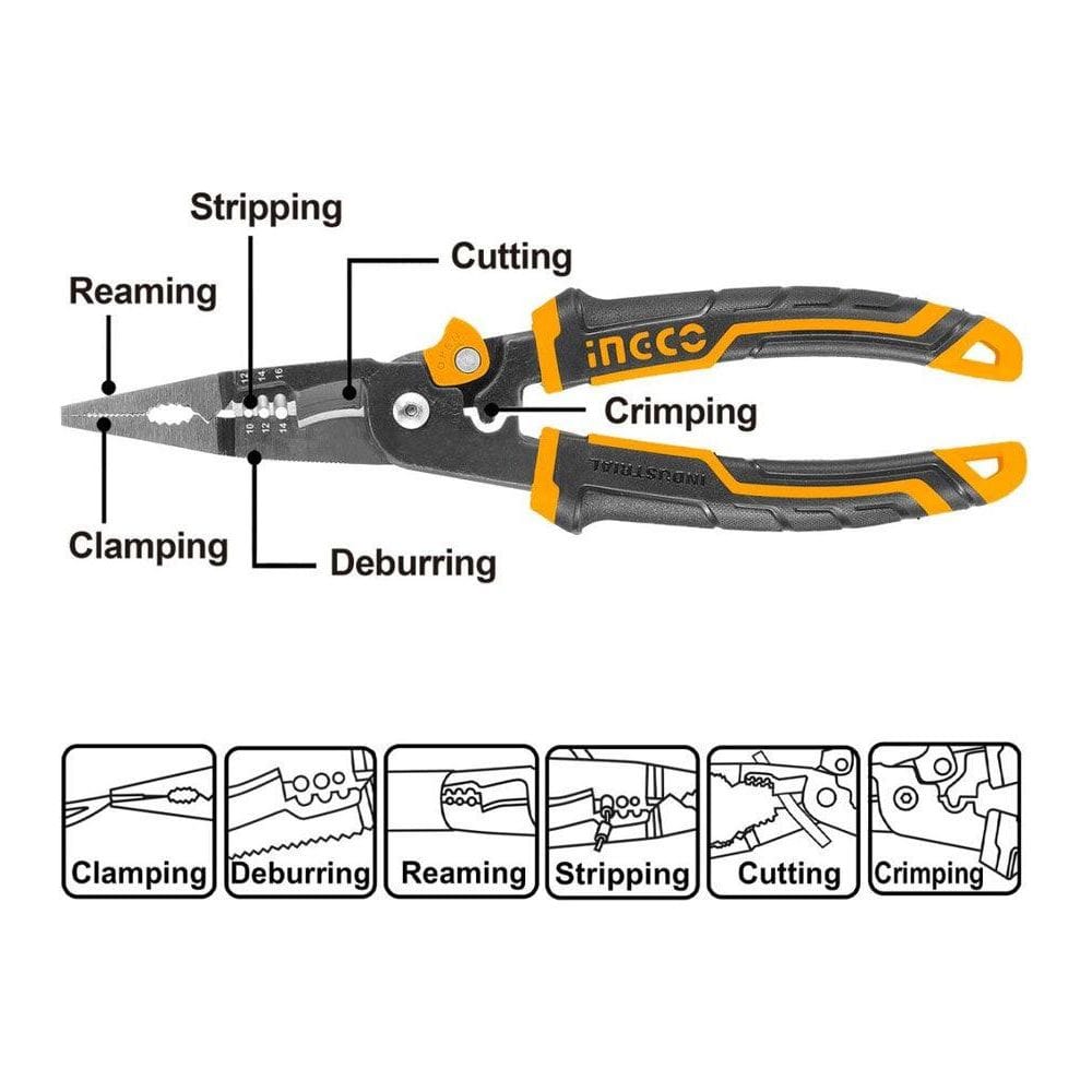 Ingco 8" 6-in-1 Multi-Function Long Nose Plier - HMFLNP28200 | Supply Master | Accra, Ghana Pliers Buy Tools hardware Building materials