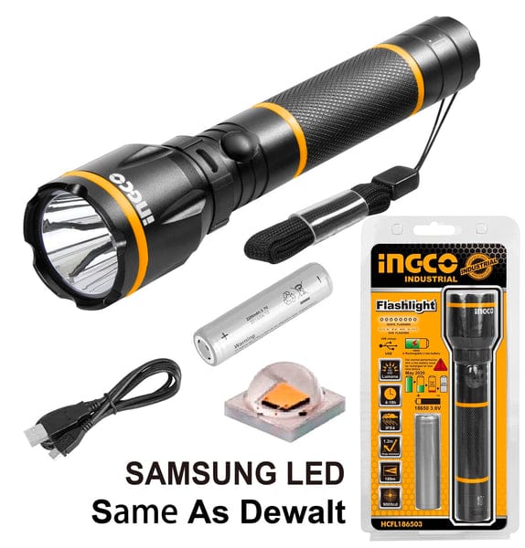 Ingco Industrial Rechargeable LED Flashlight - HCFL186503 | Shop Online in Accra, Ghana - Supply Master Specialty Safety Equipment Buy Tools hardware Building materials