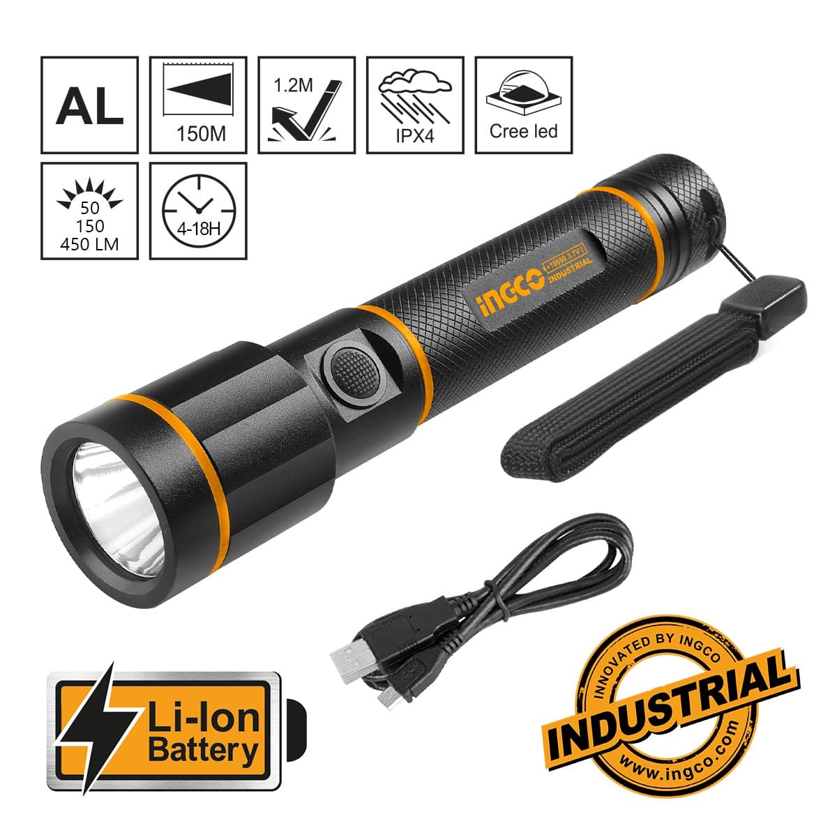 Ingco Waterproof LED Flashlight - HFL013AAA1 | Supply Master | Accra, Ghana Specialty Safety Equipment Buy Tools hardware Building materials