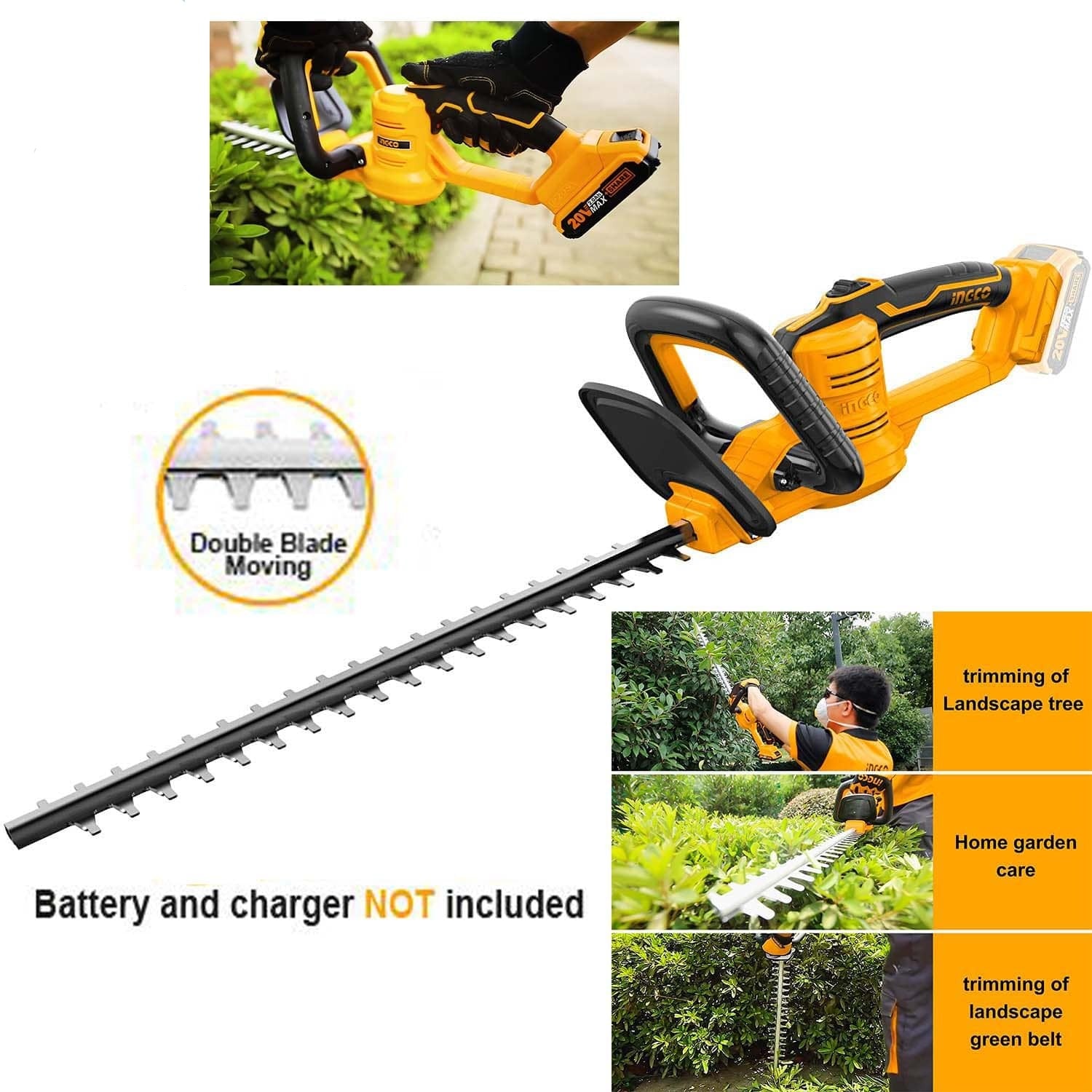 Ingco Lithium-Ion Cordless Hedge Trimmer - CHTLI20018 | Buy Online in Accra, Ghana - Supply Master Trimmer Buy Tools hardware Building materials