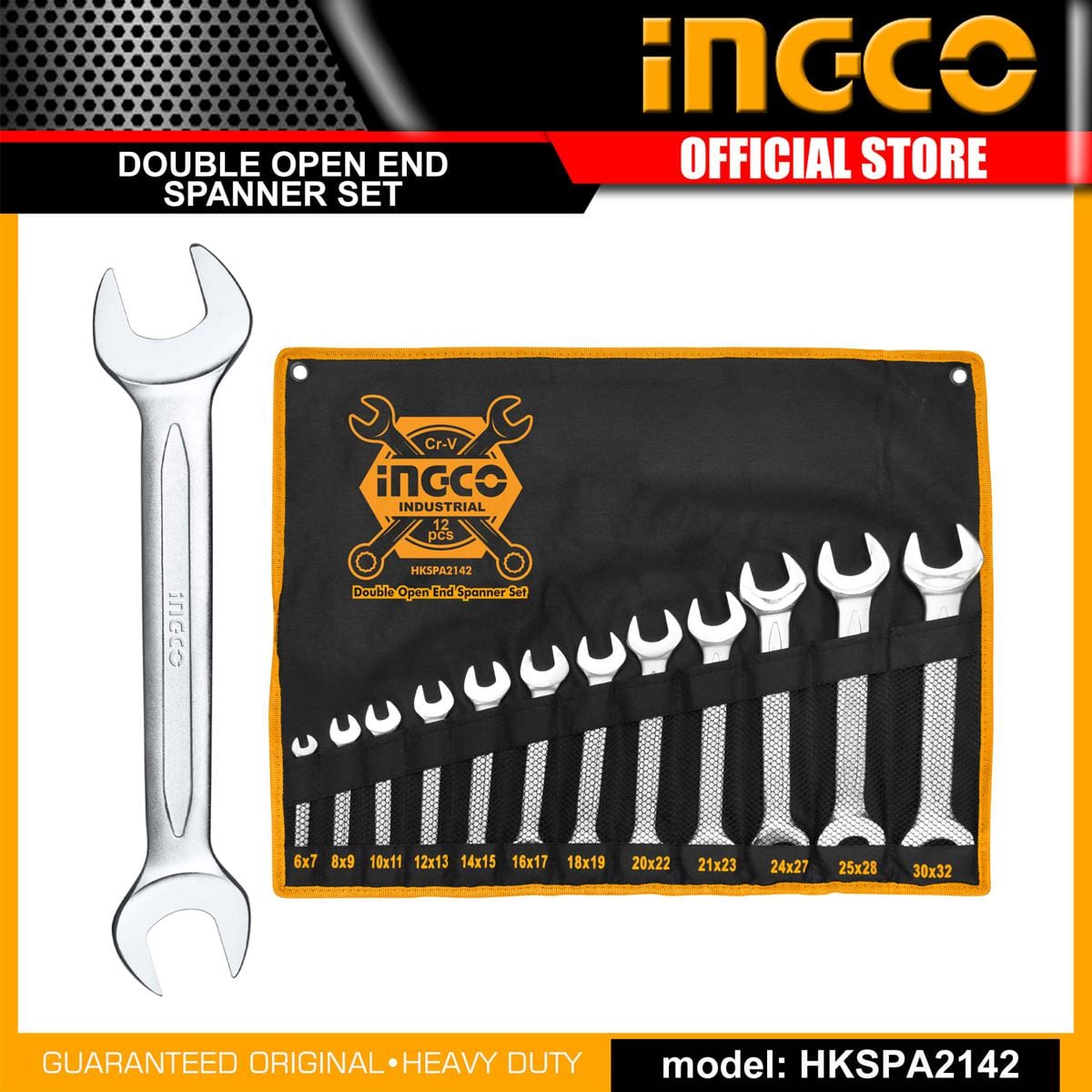 Ingco 12 Pieces Double Open End Spanner Set (HKSPA2142) - Precision Mechanics Toolkit | Supply Master Ghana Wrenches Buy Tools hardware Building materials
