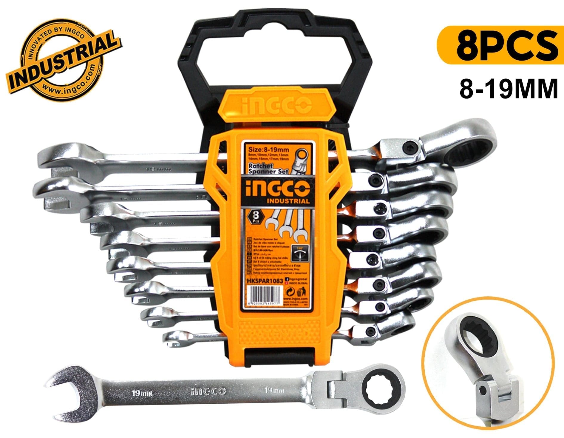 Ingco 8 Pieces Flexible Ratchet Spanner Set 8-19mm - HKSPAR1083 | Supply Master | Accra, Ghana Wrenches Buy Tools hardware Building materials