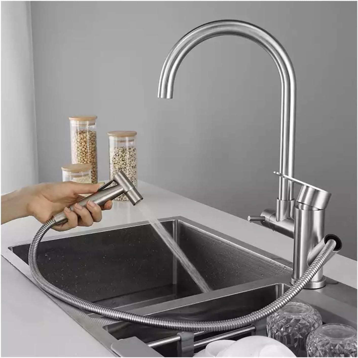 Buy Maxten Stainless Steel Satin Nickel Multifunctional Kitchen Sink Faucet Tap - SKP30-541 | Shop at Supply Master Accra, Ghana Kitchen Tap Buy Tools hardware Building materials