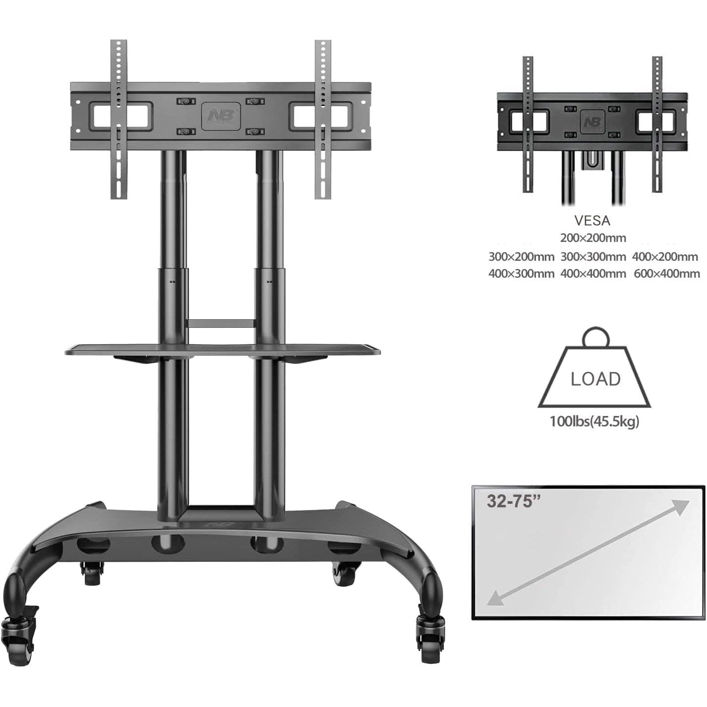 NB North Bayou Mobile TV Cart Stand with Wheels - AVA-1500-60-1P | Supply Master Accra, Ghana Home Accessories Buy Tools hardware Building materials