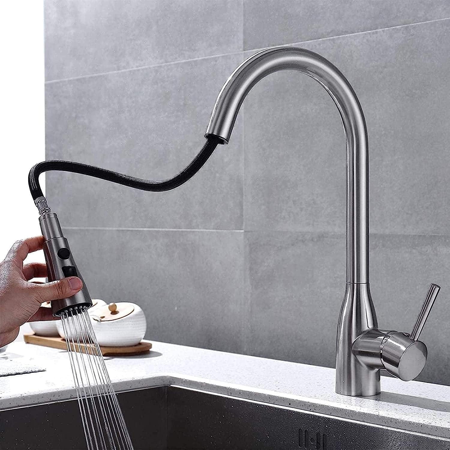 Buy Stainless Steel Satin Nickel Pull Out Sprayer Kitchen Sink Faucet Tap - P02001BN | Shop at Supply Master Accra, Ghana Kitchen Tap Buy Tools hardware Building materials