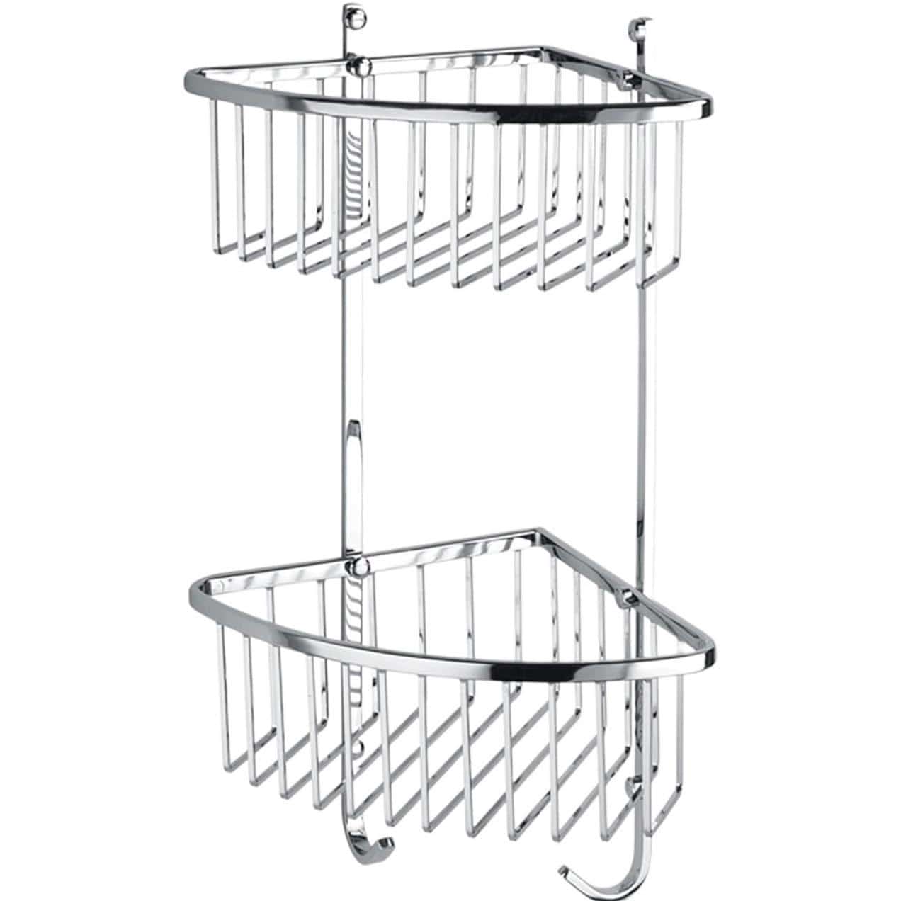 Shop Bathroom Stainless Steel Chrome Corner 2 Tier Shower Caddy Basket with Hooks - NB032 | Buy Online at Supply Master Accra, Ghana Bathroom Accessories Buy Tools hardware Building materials