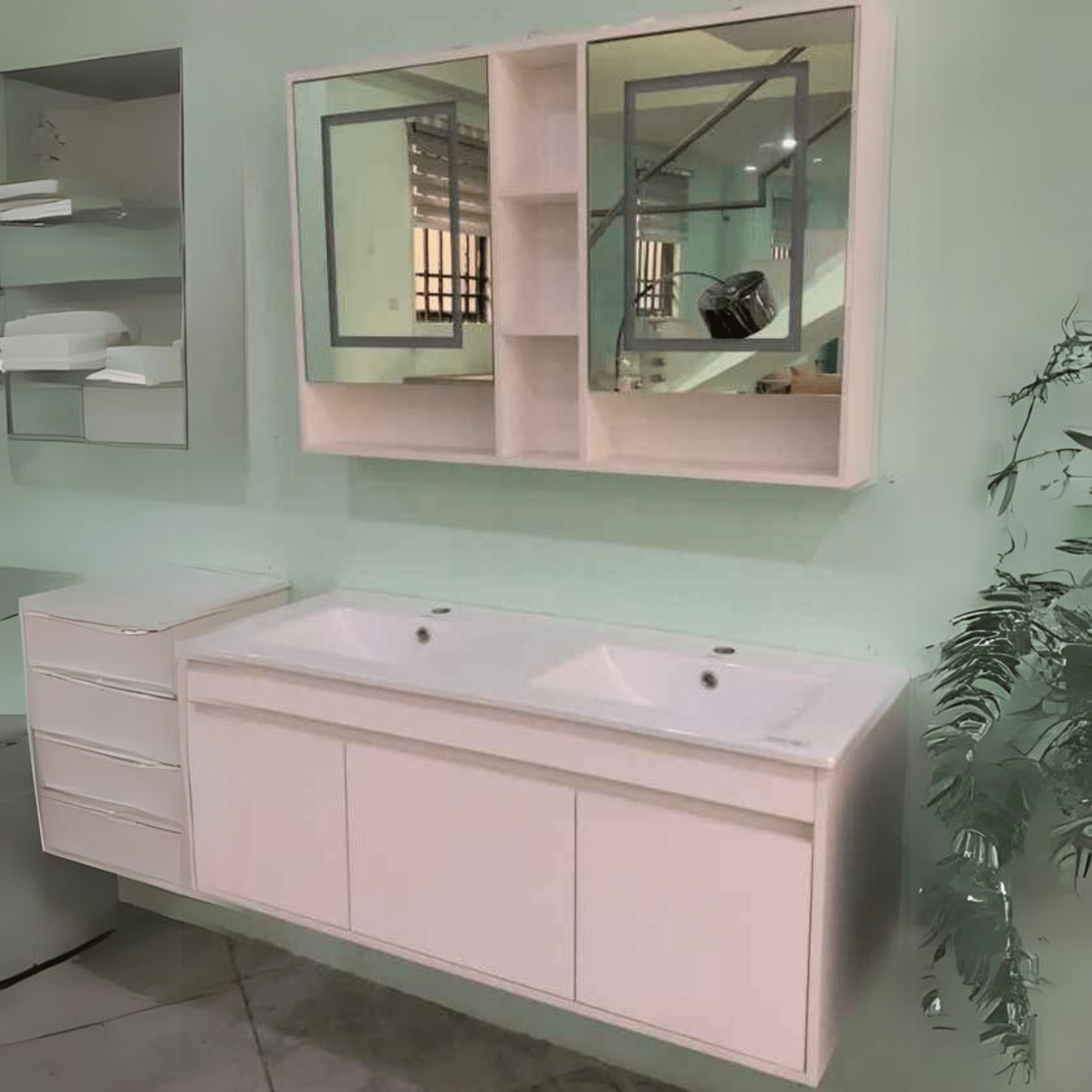 Buy Bathroom Luxury 120cm Double Basin Wall-Mounted Vanity Cabinet with Mirror - ZB5579 | Shop at Supply Master Accra, Ghana Bathroom Vanity & Cabinets Buy Tools hardware Building materials