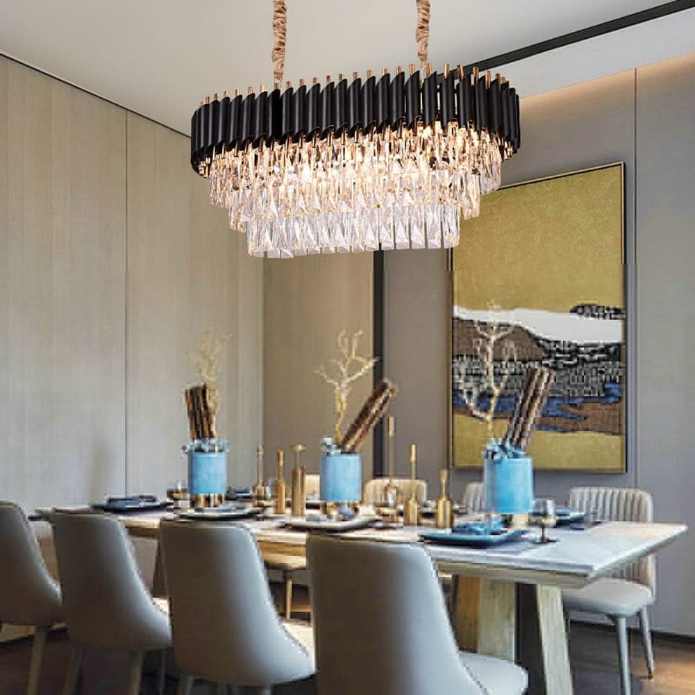 Buy Modern Oval LED 3-Tier Black & Gold Crystal Ceiling Pendant Chandelier 75cm - BH3005/OVAL | Shop at Supply Master Accra, Ghana Lamps & Lightings Buy Tools hardware Building materials