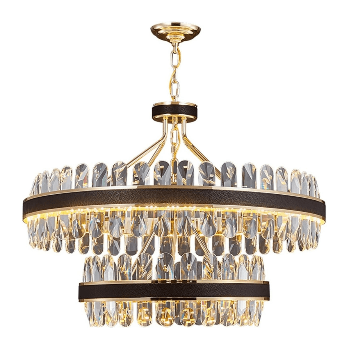 Buy Modern Round Two-Tier LED Black & Gold Crystal Ceiling Pendant Chandelier - BH3009/800+500 | Shop at Supply Master Accra, Ghana Lamps & Lightings Buy Tools hardware Building materials