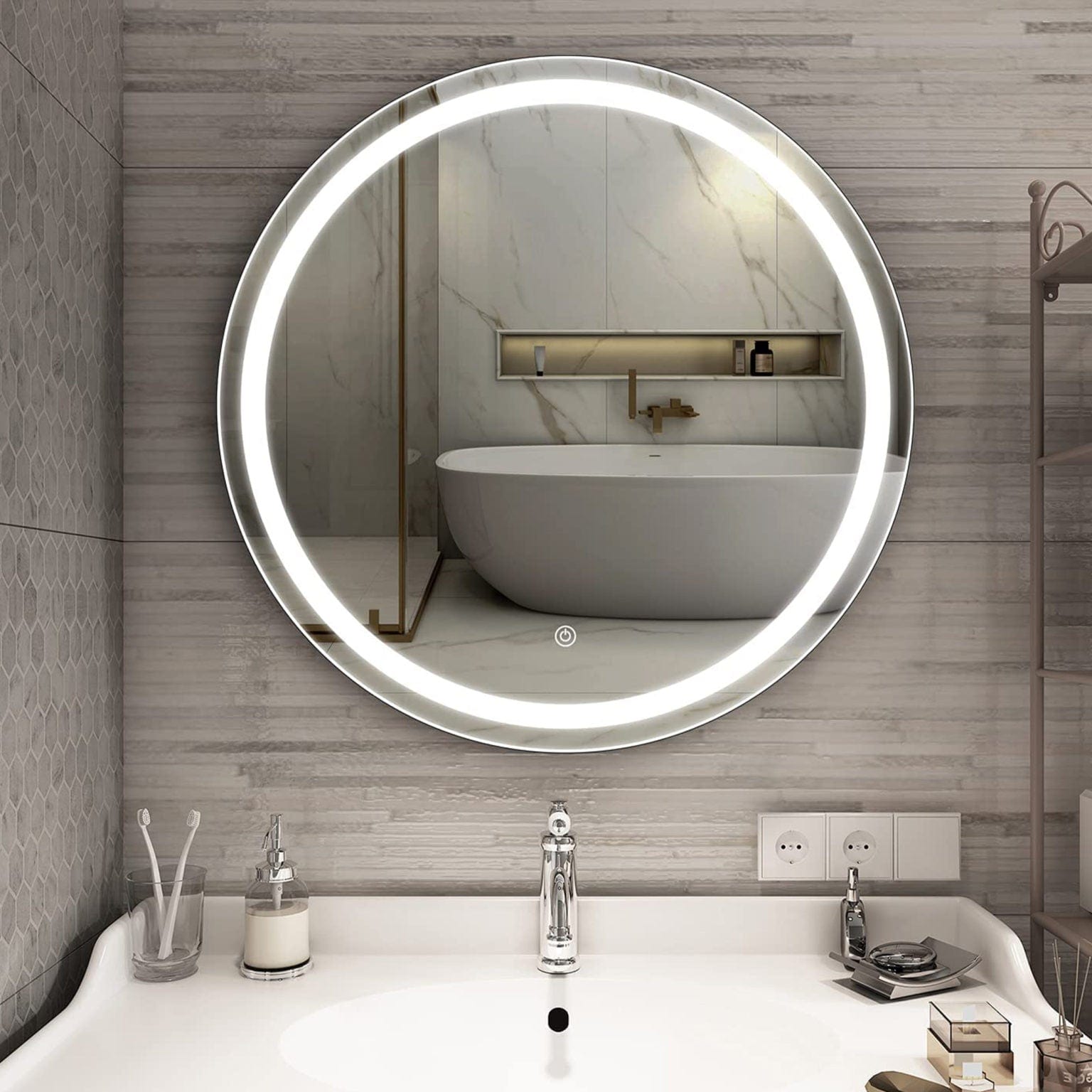 Buy Round LED Bathroom Wall-Mounted Vanity Mirror 60cm with 3 Color Light - 6112/60 | Shop at Supply Master Accra, Ghana Shower Caddy & Mirror Buy Tools hardware Building materials