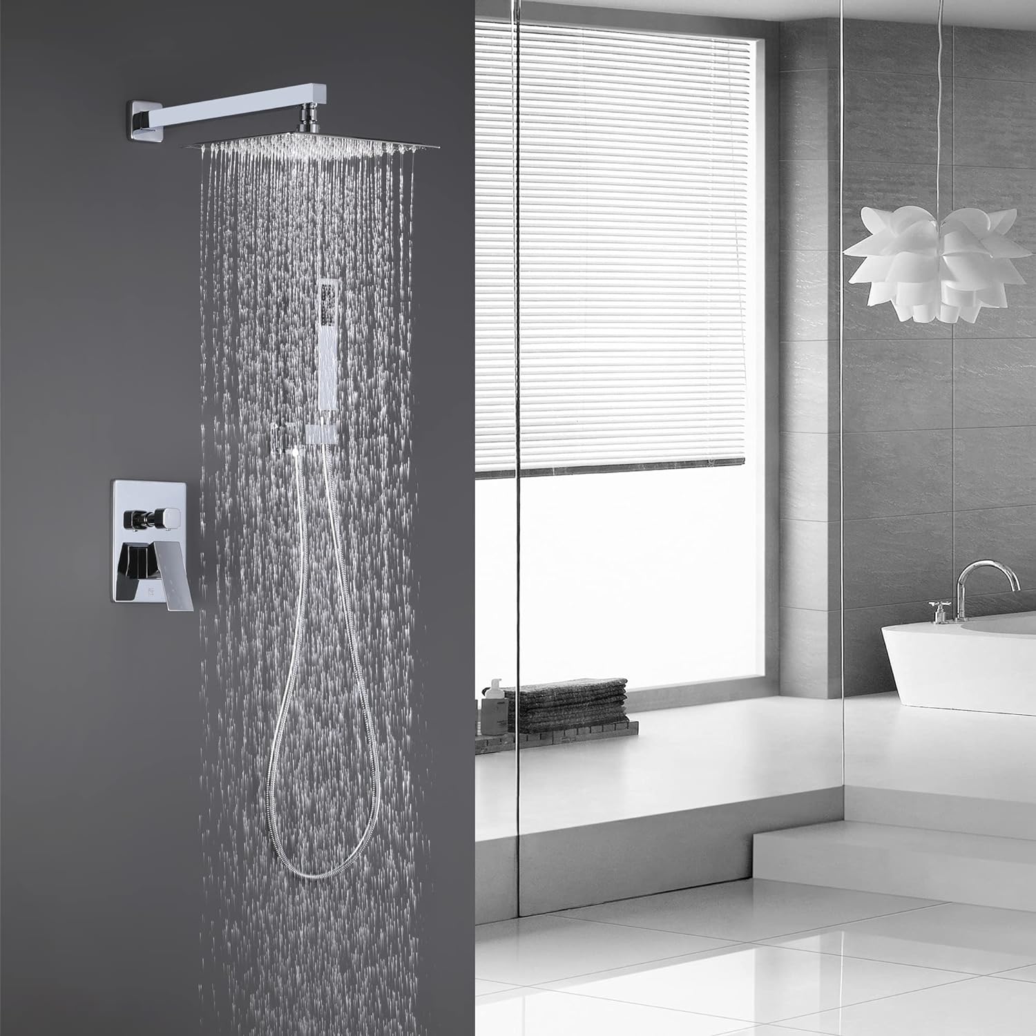 Buy Bathroom Concealed Wall Mounted Two-Function Square Overhead Rain Shower Set Chrome/Matte Black - RS-9007 & RS-9007B | Shop at Supply Master Accra, Ghana Shower Set Chrome Buy Tools hardware Building materials