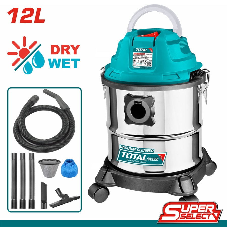 Experience powerful and versatile cleaning with the Total Wet & Dry Vacuum Cleaner 12 Liters 1000W (TVC12202) at SupplyMaster.store in Ghana. Steam & Vacuum Cleaner Buy Tools hardware Building materials