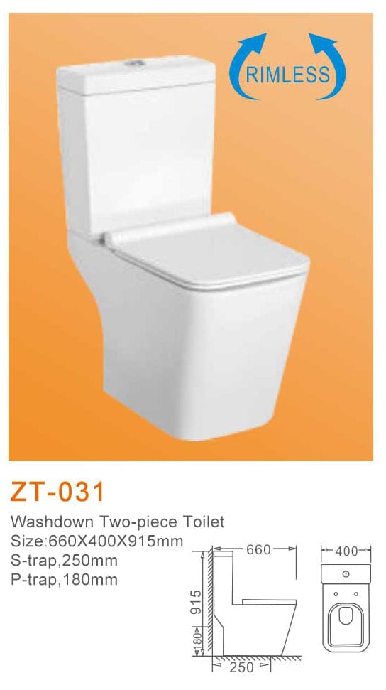Buy Zotto P-Trap Rimless Two-piece Washdown Toilet Water Closet 660x400x900mm - ZT-031 | Shop at Supply Master Accra, Ghana Toilet & Urinal Buy Tools hardware Building materials