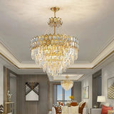 TDC Lights Lamps & Lightings Luxury Modern LED Round Stainless Steel Tiered Crystal Ceiling Pendant Chandelier 60cm - 2220