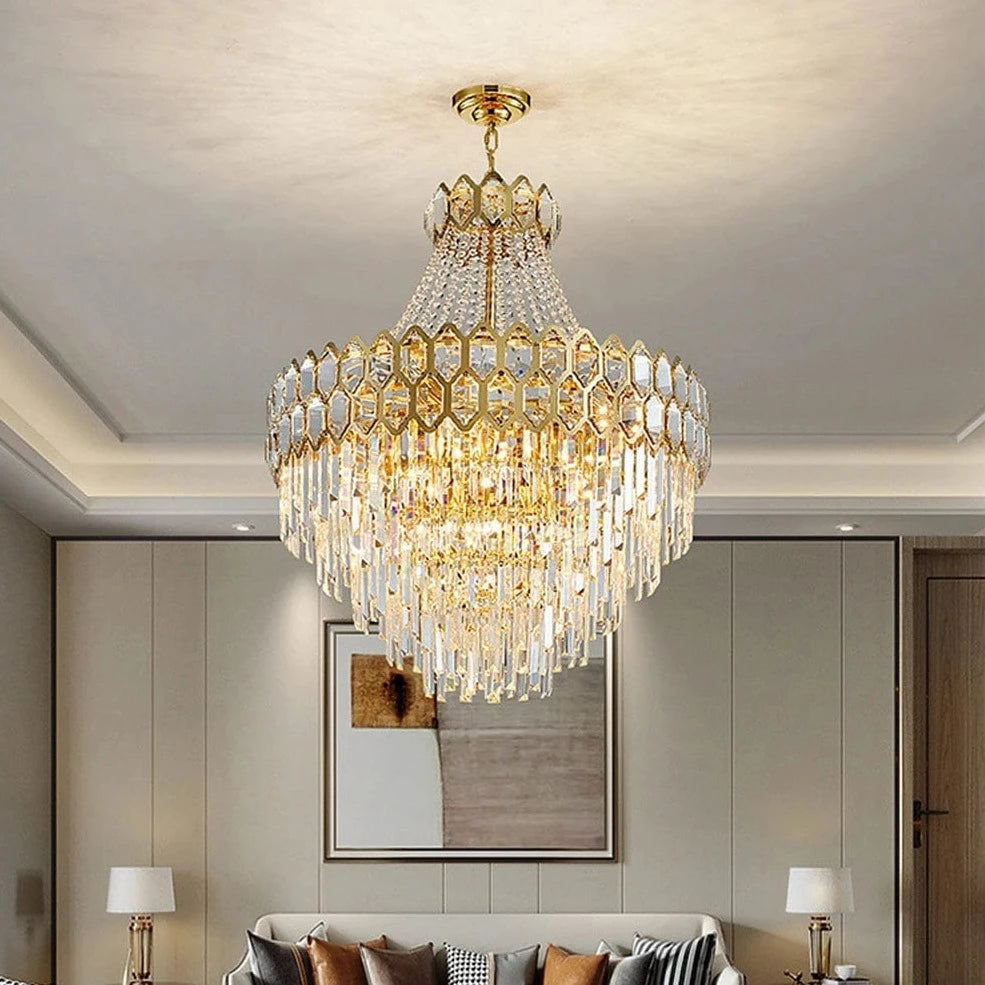 TDC Lights Lamps & Lightings Luxury Modern LED Round Stainless Steel Tiered Crystal Ceiling Pendant Chandelier 60cm - 2220