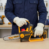 Technician checking the inactive Ingco 8-inch pruning saw