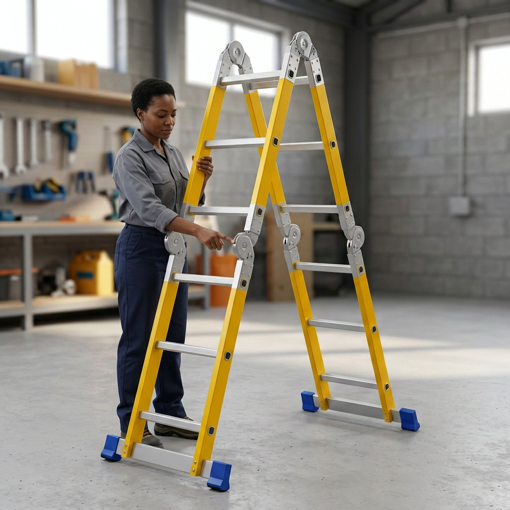 Technician checking the Wadfow ladder’s articulated hinge before use
