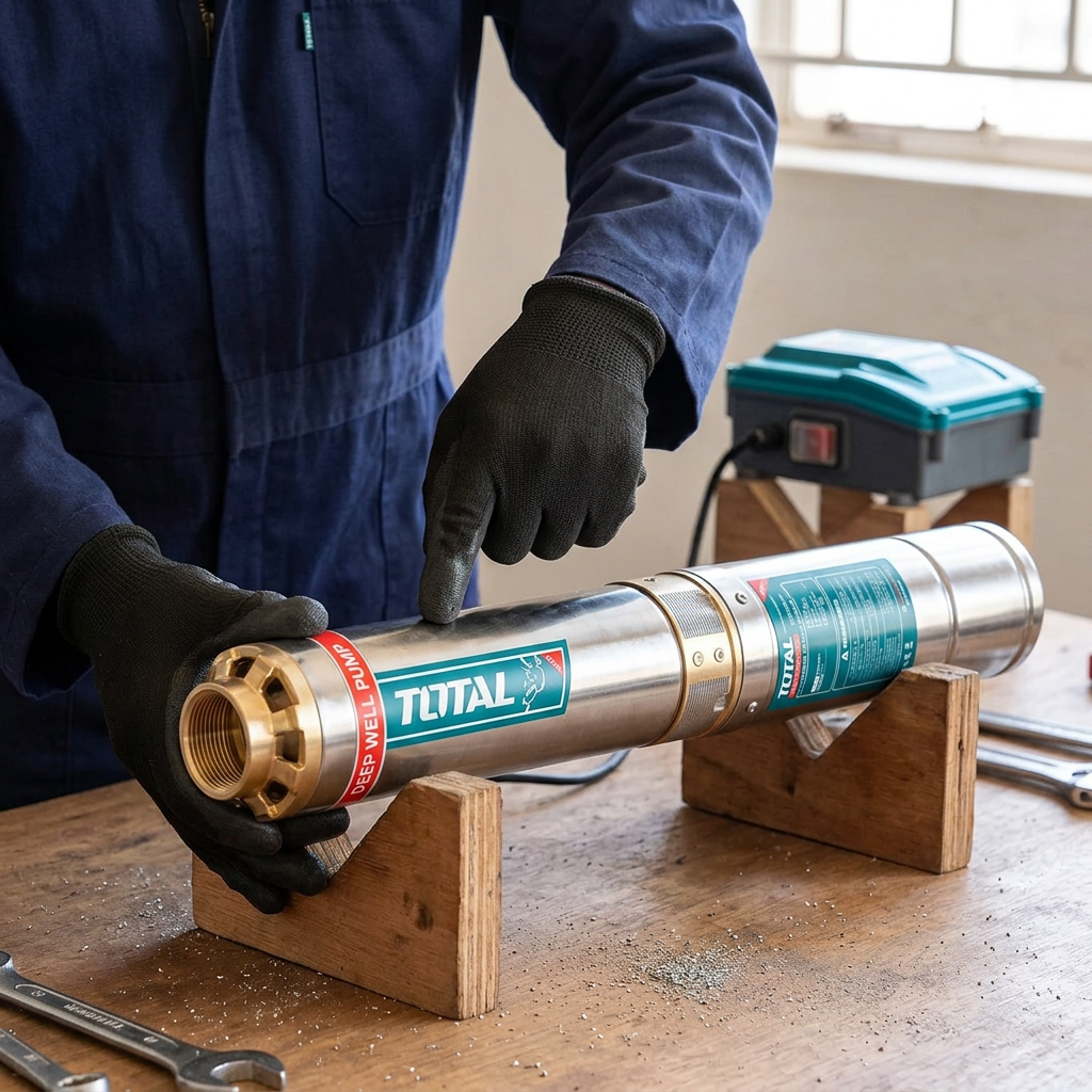 Technician demonstrating the Total deep-well pump