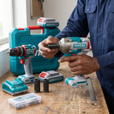 Technician fitting an impact socket with the battery removed