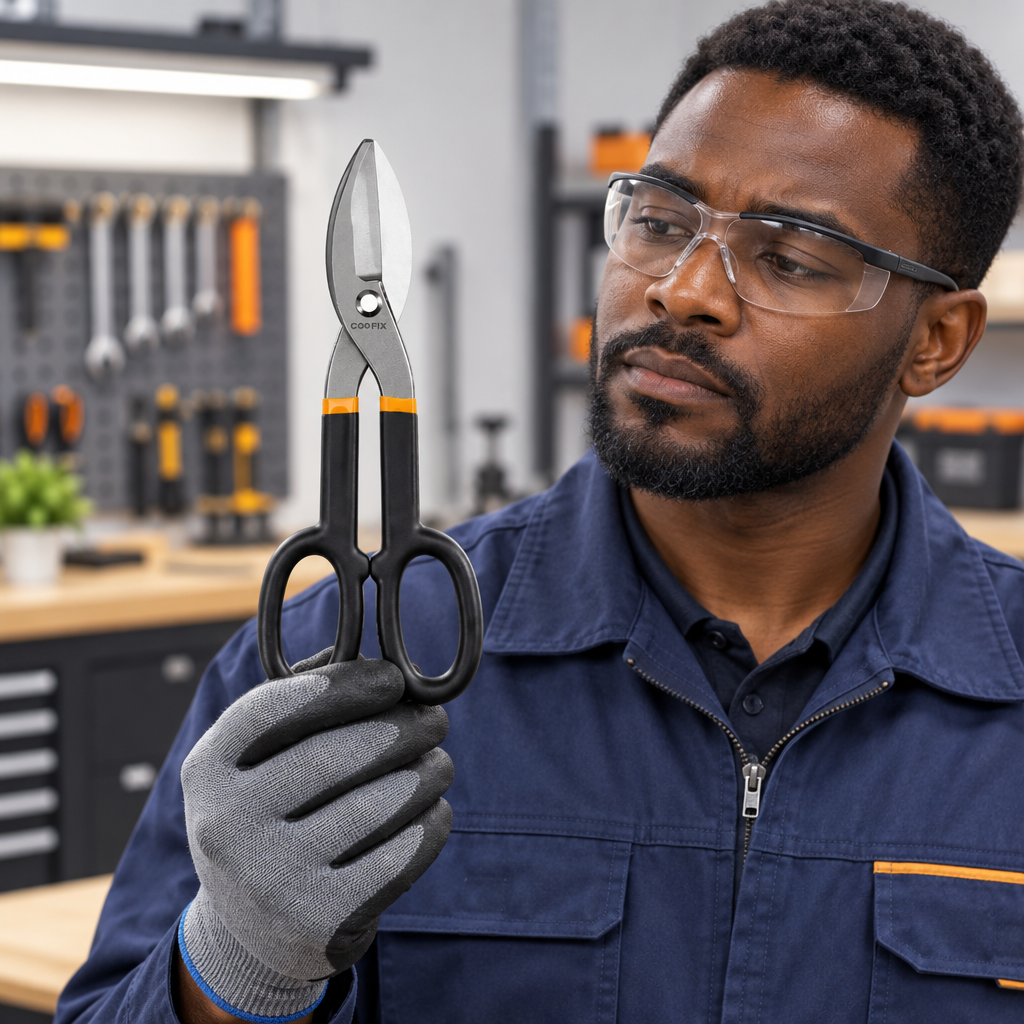 Technician inspecting the Coofix tin snips