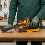 Technician inspecting the inactive Ingco 6-inch pruning saw