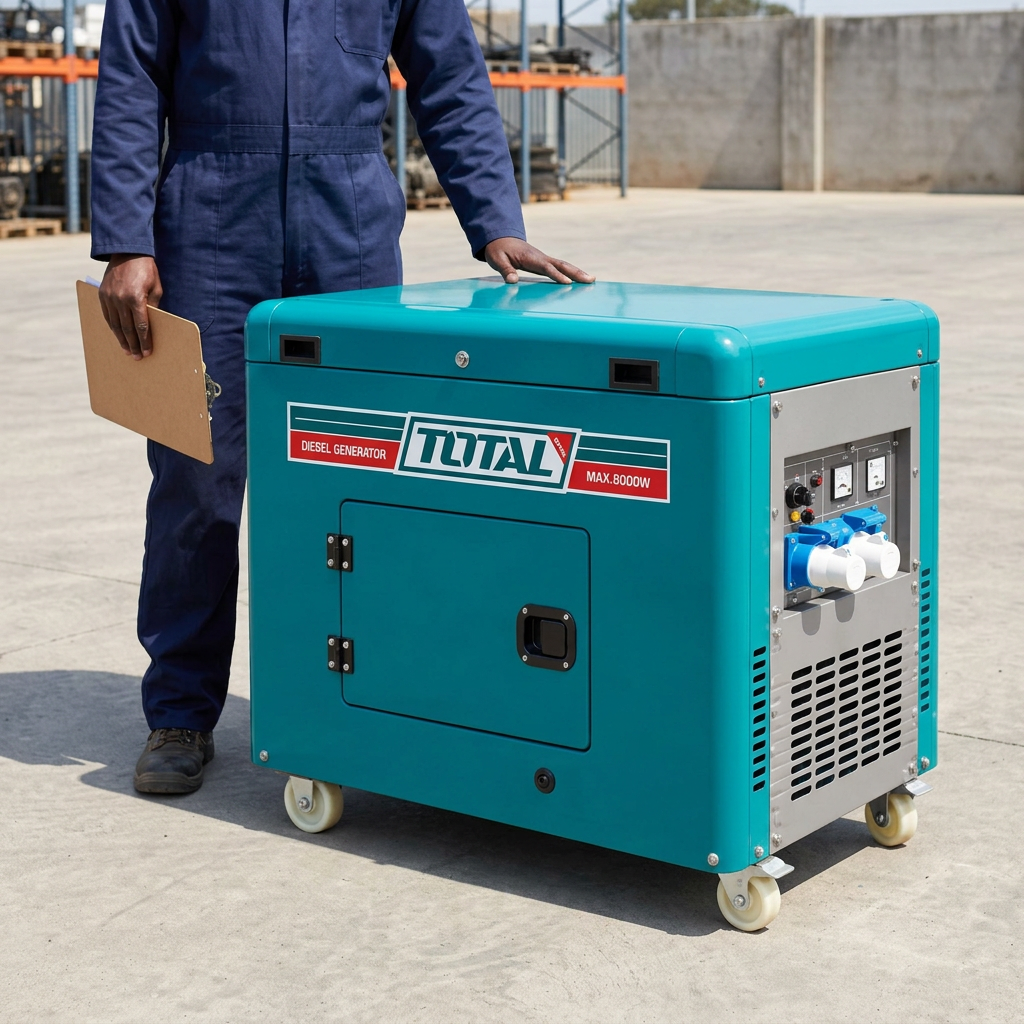 Technician inspecting the Total silent diesel generator