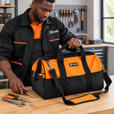 Technician organizing tools beside the Coofix tool bag