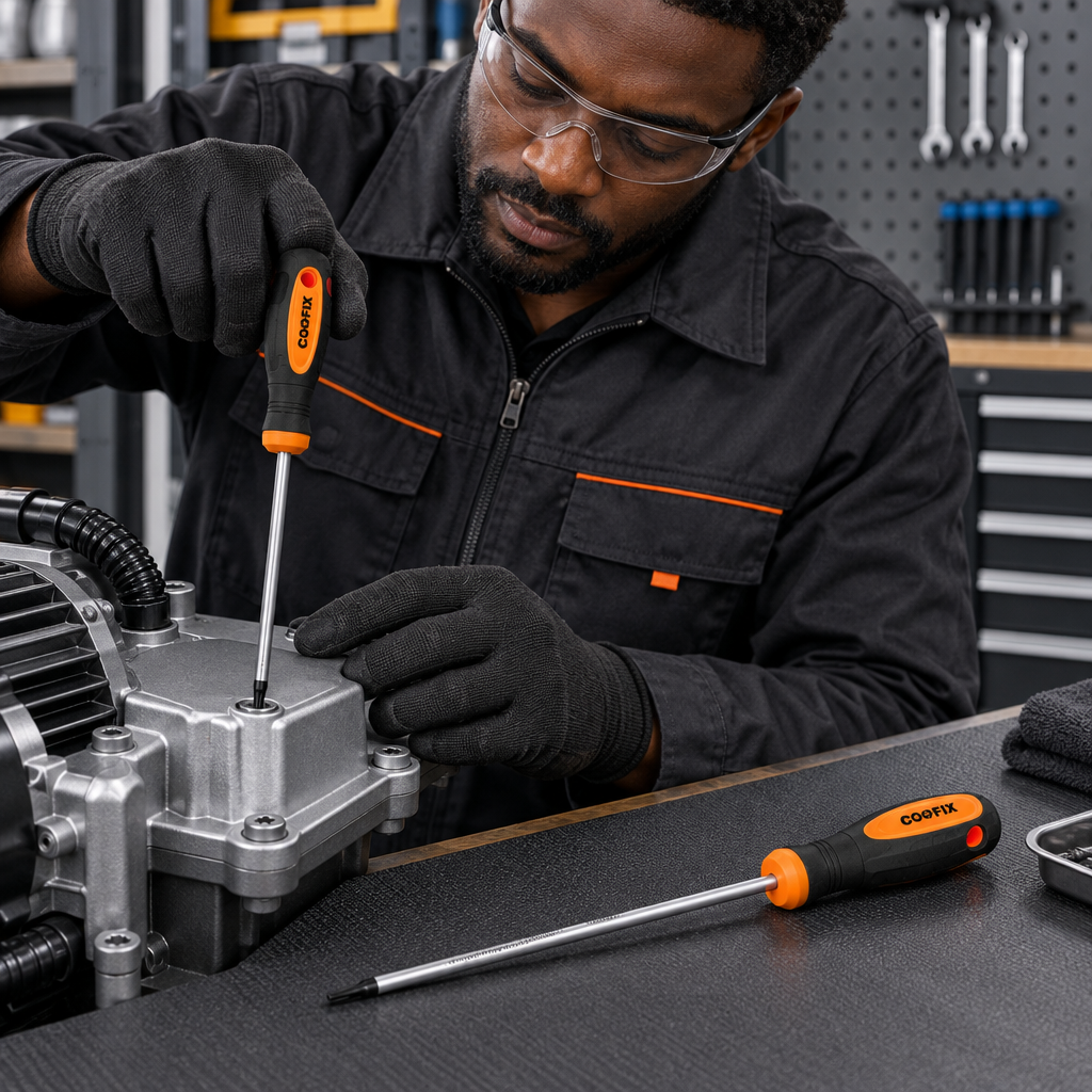 Technician using a Coofix Torx screwdriver