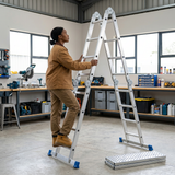 Technician using the Wadfow WLD7H44 ladder in its A-frame configuration
