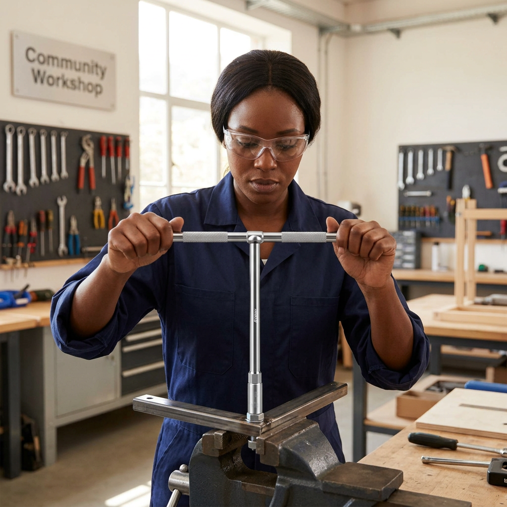 Technician working with the JcTop T-handle socket wrench in a bright workshop