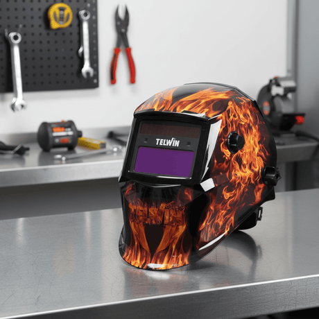 Telwin Safety Helmets Telwin Stream Flame Auto-Darkening Welding Helmet with Grinding Mode for MIG-MAG, MMA & TIG Welding - TEL-804235