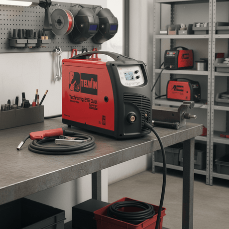 Telwin Welding Machine & Accessories Telwin Technomig 215 DUAL SYNERGIC 220A Multiprocess MIG-MAG, Flux, Brazing, MMA & TIG DC-Lift Inverter Welding Machine 230V with Europa Trolley - TEL-816476