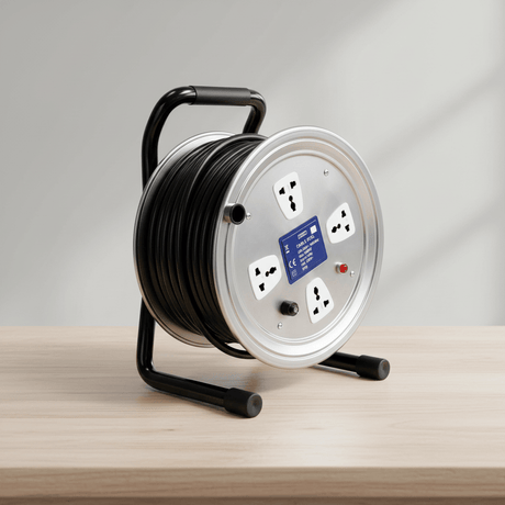 Tera Building Materials Tera Professional 3-Pin Silver Extension Cable Reel 3G × 2.0mm² with 4 Sockets | 25m & 50m
