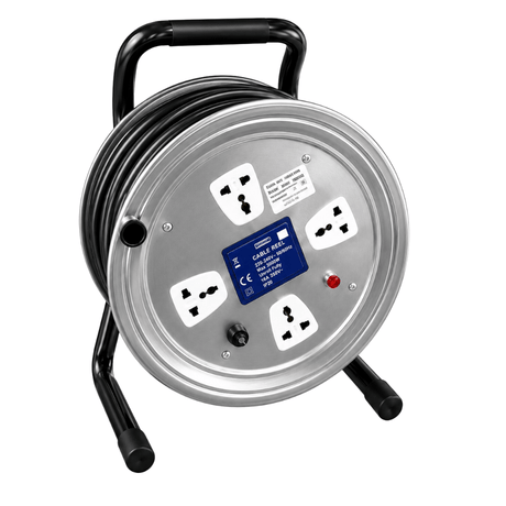 Tera Building Materials Tera Professional 3-Pin Silver Extension Cable Reel 3G × 2.0mm² with 4 Sockets | 25m & 50m