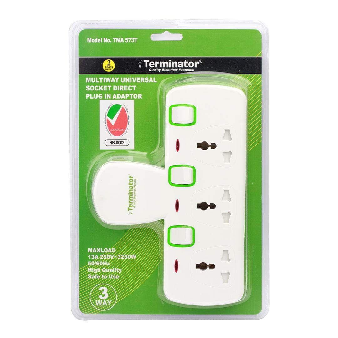 Terminator Power Management & Protection Terminator 3-Way T-Socket Multi Adaptor- TMA 573T