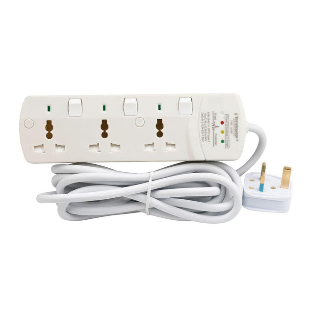 Terminator Power Management & Protection Terminator 3-Way Universal Power Extension Socket with Surge Protection - TPB 3ASP-3M