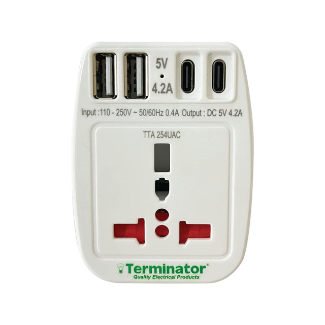 Terminator Power Management & Protection Terminator Multipin Universal Travel Adaptor With 4 USB - TTA 254UAC