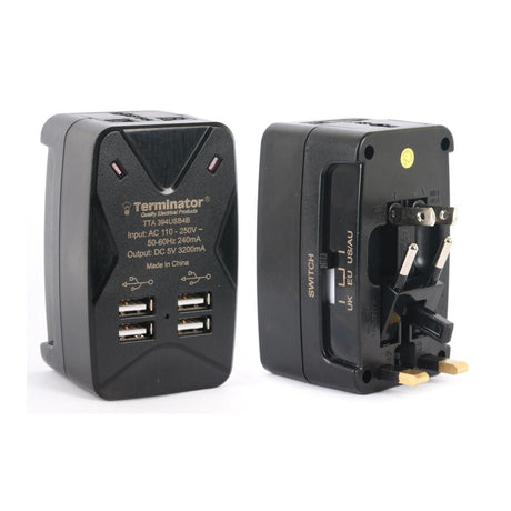 Terminator Power Management & Protection Terminator Universal Multi Adaptor With 4 USB - TTA 394 USB4B