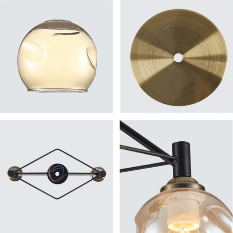 TKLD Ceiling Lights Amber 3 Lamp Dimpled Bell Glass Black Metal Semi Flush Ceiling Light - 60W