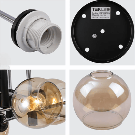 TKLD Ceiling Lights Amber 4 Lamp Glass Globe Chrome and Black Metal Semi Flush Ceiling Light - 60W