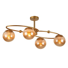 TKLD Ceiling Lights Amber 4 Rounded Globe Glass Gold Ellipse Metal Body Semi Flush Ceiling Light - 40W