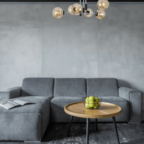 TKLD Ceiling Lights Amber 6 Lamp Glass Globe Chrome and Black Metal Semi Flush Ceiling Light - 60W
