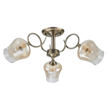 TKLD Ceiling Lights Amber Bell 3 Lamp Glass Antique Brass Metal Semi Flush Ceiling Light - 40W